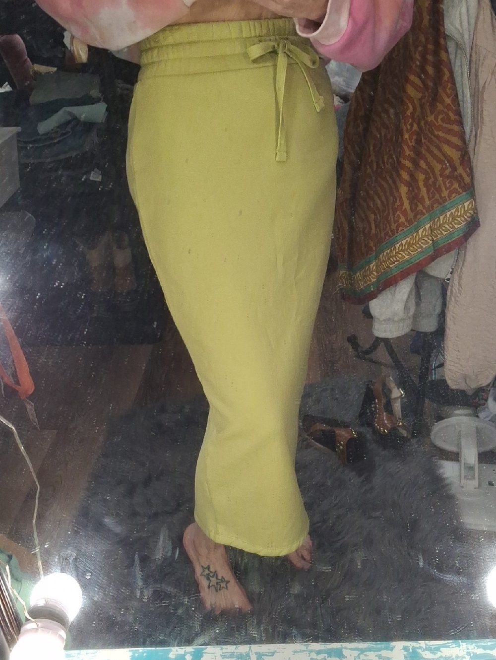 Zara Lime Midi Skirt with Drawstring Waist